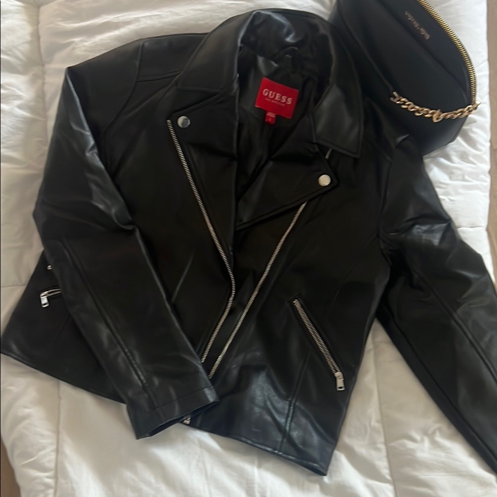 GUESS Black Moto Jacket with Silver Accents